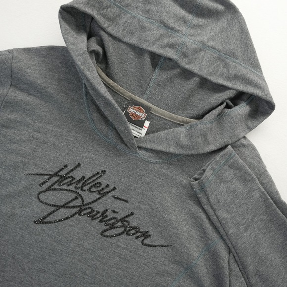 Harley-Davidson Tops - Harley-Davidson Las Vegas Rhinestone Script Hoodie Gray Womens Large Pullover